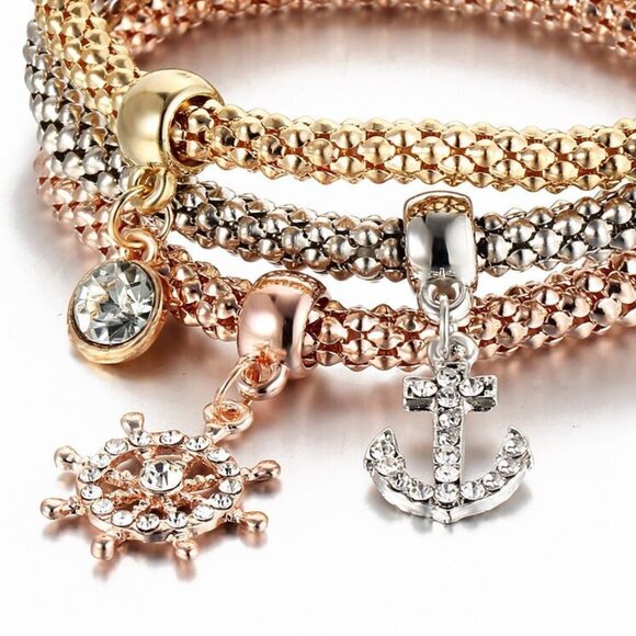 Gold 3 Piece Rudder Charm Bracelet - Picture 2 of 2